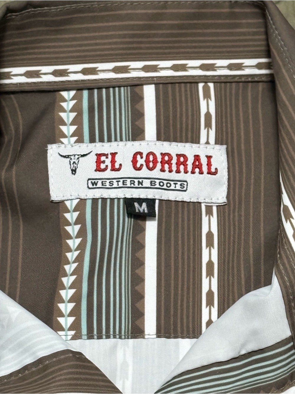 El Corral Western Boots Shirt Men’s Medium Brown Aztec Pearl Snap - Picture 2 of 3